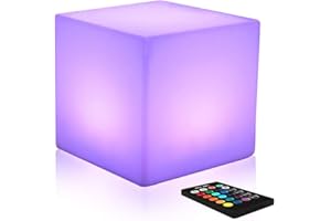Mr.Go 10" LED Cube Lumineux Lampe d'ambiance avec Télécommande, Couleur Changeante Cube Lampe de Nuit, 16 RGB Couleurs, Dimmable Luminosité, Batterie Rechargeable, Imperméable pour Intérieur Extérieur