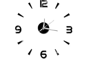 Tyenaza Reloj Adhesivo de Pared, 60 x 60 cm Reloj de Pared Silencioso y Adhesivo, Reloj de Pared Grande Salon sin Marco DIY Silencioso Moderno para Decoración, para Casa, Restaurante, Hotel(Negro)