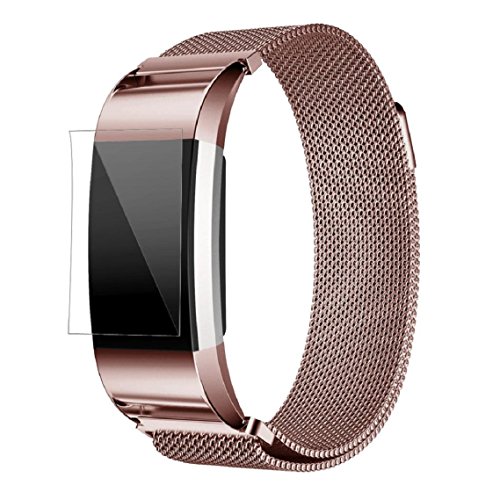Fitbit Charge 2 Armband, OverDose Milanese Edelstahl Uhrenarmband-Bügel-Armband + HD Film für Fitbit Charge 2