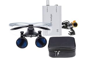 BONEW 3.5X Surgical Binocular Loupes Optical Glass + 5W LED Headlight Powerfullight with Clip-on Type + Cloth Bag DY-008 (Silver)