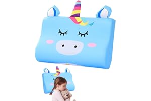 YANGUN Schlummerkids Kissen, 45X27CM Kinderkopfkissen, Calmly Kissen Kinder, Kawaii Tiere Kinderkissen, Ergonomisches Atmungsaktiv und Hautfreundlich Wasch Bar fur ab 3 Jahre (Blau Einhorn)