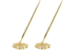 JIHUOO Lot de 2 stylos à bille et support en métal pour livre d'or avec support pour mariage, enseignant, mariage, fiançailles - Doré