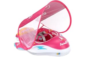 SWIWBOBO Swimbobo Baby Pool Float Inflatable Infant Swimming Floats with Adjustable Seat and canopy,Size Improved Add Tail Avoid Filp Over Pool Splash & Play Toys for Kids Ages 6-36 Months