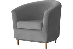 GEOCANG 2 Pieces Club Chair Slipcover, Washable Stretch Sofa Slipcover Tub Chair Cover Armchair Protector Club Chair Cover Furniture Cover with High Stretch Velvet (Dark gray)