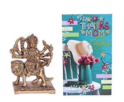 Indigo Creatives Mothers Day Greeting Card with Beautiful Godess Durga Puja Brass Statue Decoration Gift Set