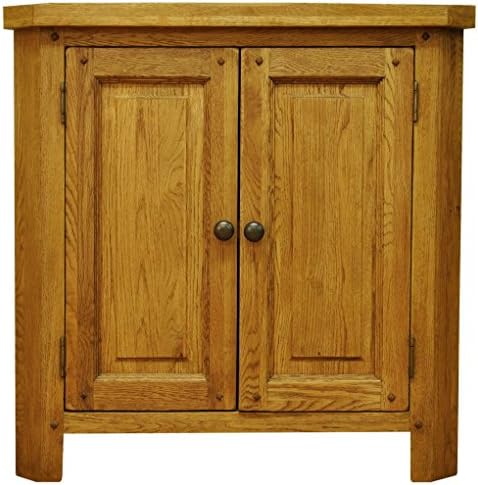Cambridge Petite Rustic Oak 2 Door Corner Cabinet / Solid Oak and Oak Veneer Storage Cupboard