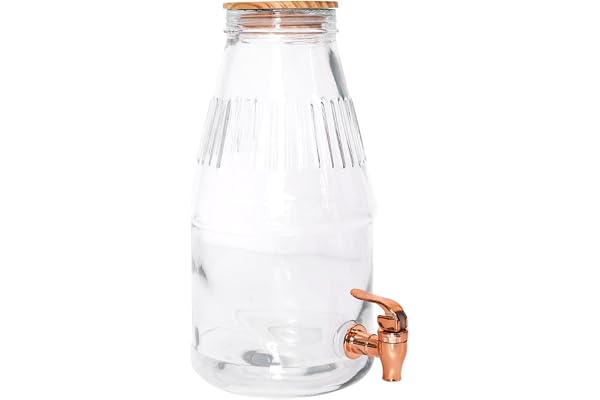 THE REPLICANT Distributeur de Boissons/Fontaine 3,8 litres en Verre avec Couvercle et Robinet Verseur