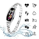 ydkj H8 Smart Armband Damen, Fitness Tracker Armband Frauen Smartband mit Pulsmesser Blutdruck Herzfrequenz Schlafmonitor Schrittzähler Wasserdicht IP67 Farbbildschirm Android iOS Handy (Silber)