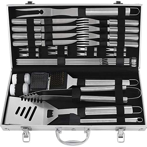 grilljoy 29PC Herramientas Parrilla Kit de Utensilios Barbacoa Set - Utensilios para Barbacoa Juego de Accesorios BBQ de Acero Inoxidable -Utensilios para Grill para Viajes/Camping/Cocina