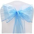 Time to Sparkle Pack of 50 Organza Sashes 22x280cm Wider Sash Fuller Bows Chair Cover Bows Sash for Wedding Party Birthday Decoration - Baby Blue