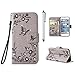 Produktbild MUTOUREN Samsung Galaxy S6 Solide Grau Drucken(Schmetterling Blumen) Bookstyle PU Ledercase Tasche Hüllen Brieftasche Schutzhülle Scratch Magnetverschluss Telefon-Kasten Kratzfeste Anti-scratch Handyhülle Standfunktion Handycover Grau + 1x Kapazitive Feder