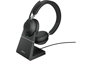 Jabra Evolve2 65 Auriculares Inalámbricos Estéreo PC con Soporte de Carga - Certificados para Microsoft Teams - Batería de Larga Duración - Adaptador Bluetooth USB-A - Negro