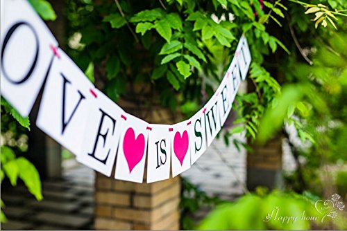 Musuntas Girlande “love is sweet“, Pink Herz Hochzeits-Banner Bunting Brautparty Party Garland Henne Partei Dekoration - 2