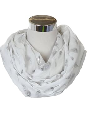 Eaee Damen Loop Schal Glitzer Metallic Folie Feder Gedrückt Lange Weich Wraps Grosse Poncho