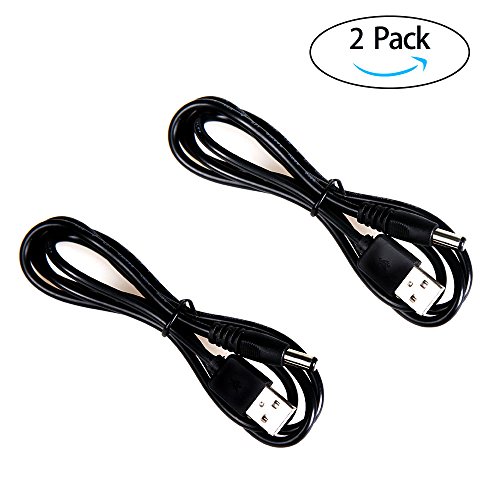 Sisthirth 2pack 1M Cable de Alimentación de USB a DC Conector USB Stecker auf 5,5 mm*2,1 mm DC Spannung Jack Female-Schnur-Kabel (5.5*2.1mm)