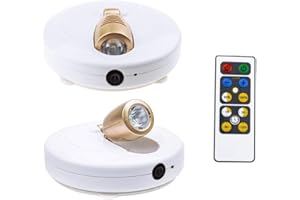 HONWELL 2 Pezzi Faretto LED Lampada Pittura a Batteria, Luci Plafoniere del Telecomando, Luce Applique 180 °Rotante,Bianca Calda 3000K,Faretti da Soffitto per Interni Quadri,Statua,Armadio-Oro