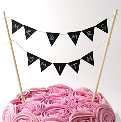 Cake topper double row bunting build-it-yourself kit. Personalised cake topper with free chalk pen - 24 triangular vinyl chalkboard flags