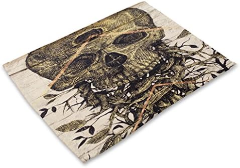GT Placemat, Skull Head, Cotton and linen, Printing, Western mats, Rectangular, Non-slip mat, Heat-resistant, waterproof mats, Kitchen, Tableware mats, (6*Placemats, 42*32CM)