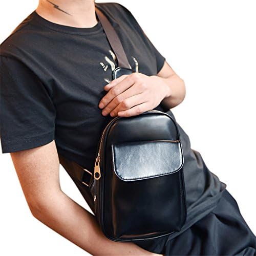 NBAmask Men Chest Bag Solid Leather Crossbody Bag Vintage Shoulder Backpack (Black)