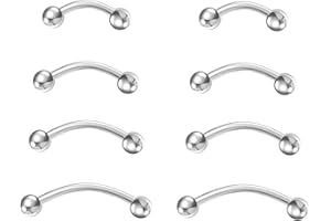 NewkeepsR 4 Pairs-16G(1.2mm) Titanium Bent Curved Banana Barbell, Rook Front Helix Eyebrow Rings Piercing Jewellery
