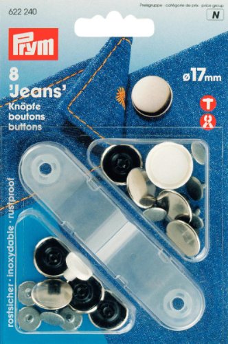 Prym Jeans-Buttons Brass Silver col Plain, 17 mm, Couleur Argent, 8 pièces