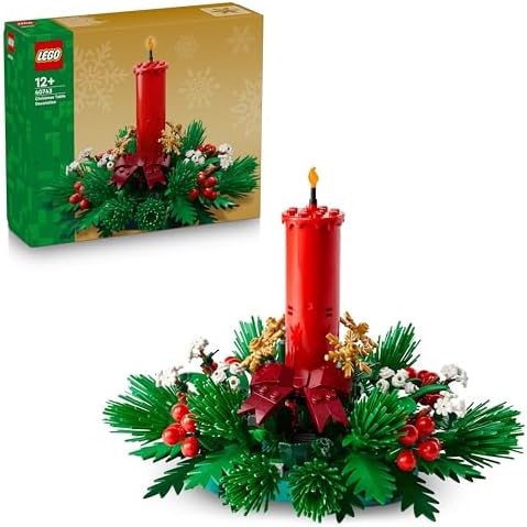 LEGO Decorazione da Tavolo Natalizia - Candela Rossa Giocattolo da Esposizione con Bacche, Stelle e Fogliame - Attività per la Famiglia - Regalo Natalizio per Bambine e Bambini da 12 Anni - 40743