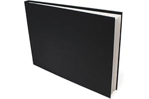 Artway Studio - Cuaderno de dibujo A4 encuadernado en cartón - Apaisado - 92 Caras/46 Páginas de papel de 170 gsm - Cuaderno de dibujo negro de tapa dura