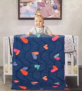 Fareto Babies & Kids Super Soft All Season Use Reversible Printed Comforter | Blanket (200 GSM)(0-8 Years)(Size: L-58Inchs & B-42Inchs) (Dark Blue Heart)