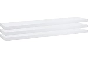 eSituro Lot de 3 Étagère Murale, Étagère Flottante, Étagère Rangement Murale, en MDF et Métal, avec Support Invisible, pour Chambre, Salon, Bureau, Cuisine, Blanc, 120x22,9x3,8cm