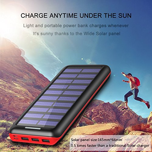 Batterie Externe AKEEM Am  liorer 24000mAh Chargeur Solaire Portable avec Deux Entr  es Lighting et Micro  et 3 Ports USB de Power Bank Batterie pour 
