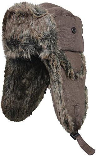 Nordic Faux Fur and Brown Canvas Ushanka Style Hat (61 cm)