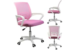 Ecarla Schreibtischstuhl Kinder Jungen mit Armlehne | Bürostuhl Ergonomisch Höhenverstellbar aus Mesh (Rosa)