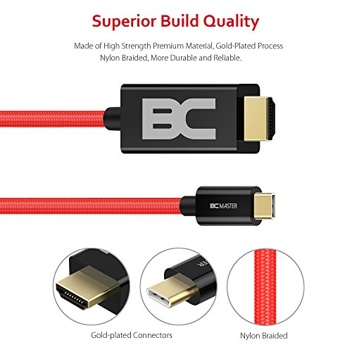 BC Master C2H2 USB Typ C zu HDMI Kabel 4K (2.5m) Nylon Trenzado thunderbolt 3 für MacBook Pro 2015/2016, Google Chromebook, Dell XPS 15, and Other USB-C Computer Schwarz - 3