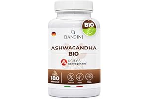 ‎BANDINI Bandini® Bio Ashwagandha KSM-66® - 180 Kapseln - 6 Monate Vorrat - Hochdosiert mit 500mg je Kapsel – Hochwertige indische Schlafbeere - Bio-Ashwagandha aus Withania Somnifera Pulver – Vegan