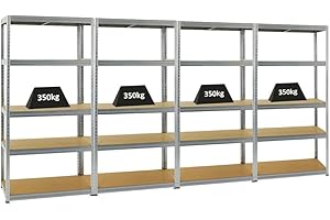 ‎PROREGAL PROREGAL Mega Deal 4er-Set Schwerlastregale Slim Elephant 180x90x60cm mit 5 Ebenen Fachlast 350kg Verzinkt