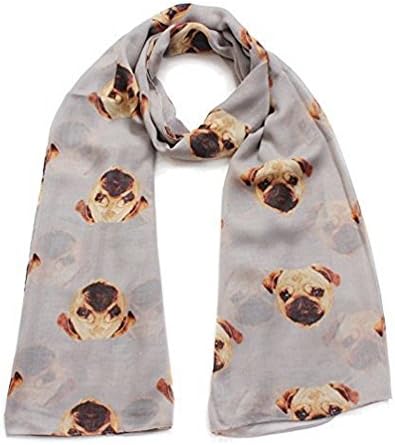 Womens Long Cute Pug Dog Print Scarf