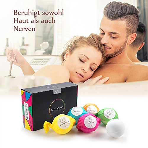 Anjou Badebomben Badekugeln 6er Geschenkset, 6x100g (Jojobaöl, Sheabutter, Aromatherapie, Entspannung, Pflegend, Ätherische Öle von Pfefferminze/Süßorange/Zitrone/Rose/Lavendel/Zitronengras) - 3