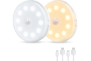 Forepin Motion Sensor Lights Indoor, 2 Pack USB Rechargeable Night Light, Two-Color Upgrade Wall Wireless LED Lamp for Stair, Living Room, Bathroom, Corridors, Closet, Kitchen, Under Cabinets