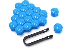 QitinDasen 20 Pieces 19 mm Car Wheel Nut Covers, Universal Car Hub Screw Cap, Hexagonal Tire Nut Cover with Removal Tool (Blue)