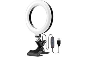 kyaoayo Anneau lumineux avec clip, anneau lumineux de 6 pouces avec télécommande, 3 modes à intensité variable, 10 niveaux de luminosité, éclairage rotatif à 360° pour moniteur PC, appel vidéo,