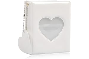 MODLOAN Kpop Photocard Holder Binder,16 Sheets 32 Pockets Mini Photo Album Photo Card Binder Love Hollow Photo Box with Pendant Mini Film Album for Polaroid Zink Photo Paper Fujifilm Instax Mini Film (White)