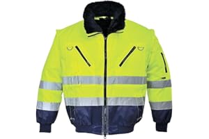 Portwest Hi-Vis Warnschutz 3-in-1 Pilotjacke, Größe: L, Farbe: Gelb/Marine, PJ50YNRL