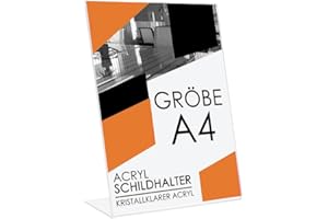 Studiocen Aufsteller A4 - Acryl Infoständer Transparent, Tischaufsteller für Menü, Flyer, Preisschilder oder Werbung, Stabiler Speisekartenhalter für Gastronomie & Büro 30,5 x 21 cm