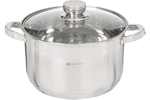 ‎DANIKS DANIKS Standard Garnek ze Stali Nierdzewnej 6.5 L, Ø 24 cm | Rondel Indukcyjny ze Szklaną Pokrywką | Garnek do Gotowania ze Skalą Pomiarową