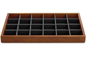 Oirlv 24 Celosía,Bandeja Para Joyas De Madera,Bandeja Para Joyas,Cajón Para Joyas,Caja De Almacenamiento De Microfibra,Vitrina,Soporte Para Anillos(Gris)