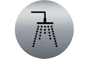 AUA SIGNALETIQUE - Plaque de porte Aluminium brossé imprimé AluSign Ø 85 mm - épaisseur. 3 mm - Double Face adhésif au dos (Douche)