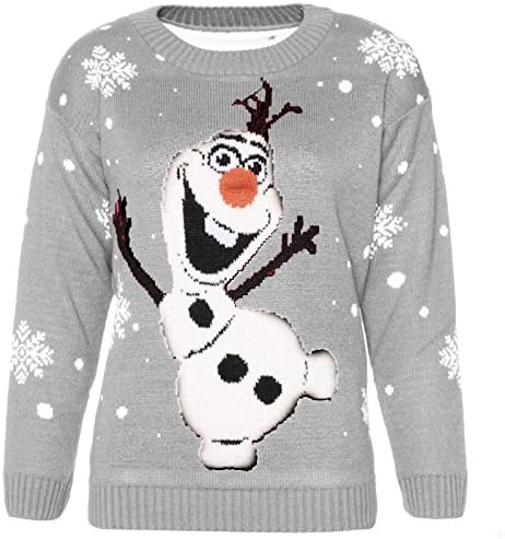 New Women's Ladies Unisex Novelty Sweater Olaf Frozen Jumper XMAS Top Size 8-22 (XXL (UK 20-22), Grey)