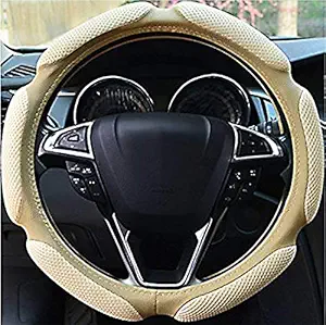 VRT Car Steering Wheel Cover, Microfiber, Emboss Holes, Soft Padding Great Hand Feel, Anti-Slip Matte Finish, 15 Inch Middle Size - (Brown)