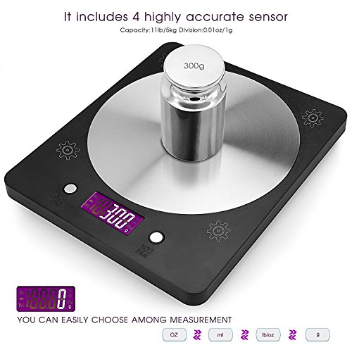 Digitale Küchenwaage,Splaks Hohe Präzision Electronische Waage Digitalwaage Briefwaage mit großem LCD-Anzeige und einem rostfreien Platform zum Messen von Zutaten wie Gewürzen,Mehl,Reis,Briefen und Briefmarken-Schwarz - 3