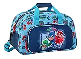 En tonos azules decorada con la imagen de os tres protagonistas de PJMasks a todo color .